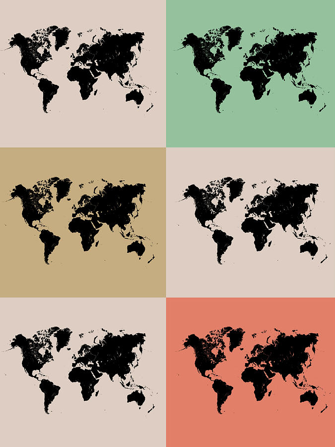 Typography Digital Art - World Map Grid Poster 2 by Naxart Studio