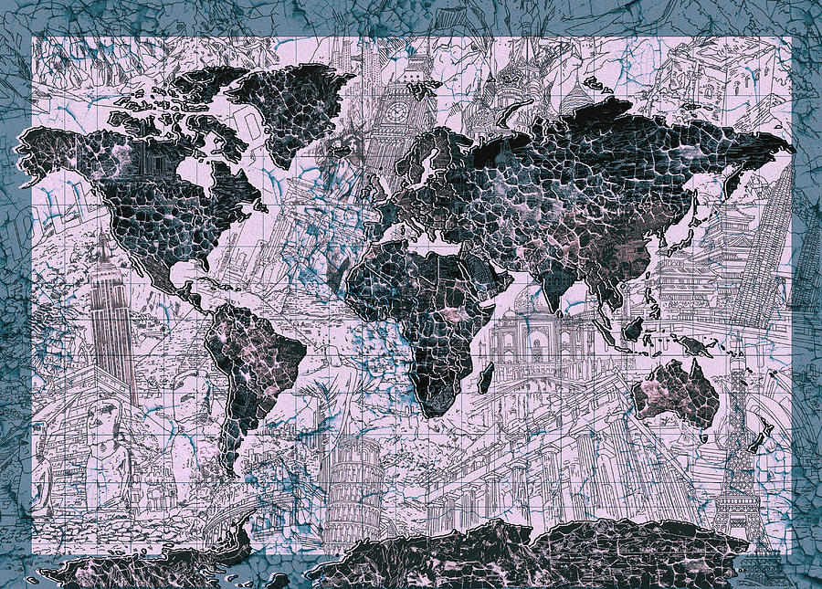 Map Painting - World Map Grunge 2 by Bekim M