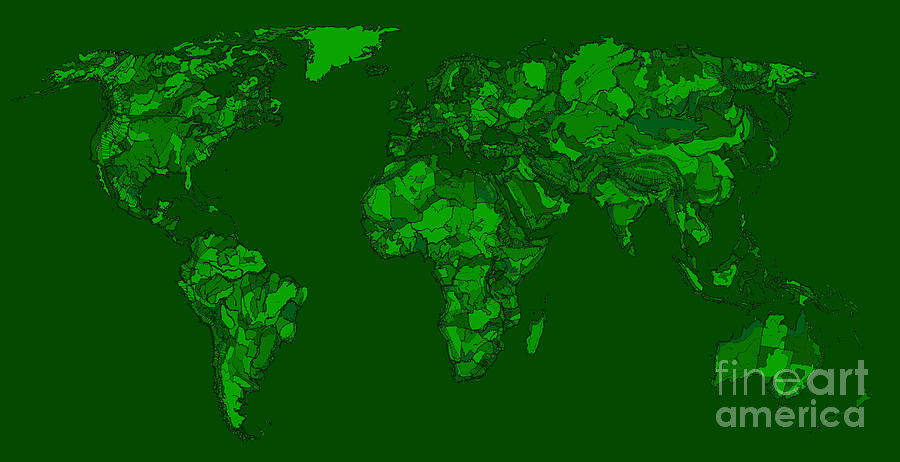 City Photograph - World map in dark-green by Adendorff Design