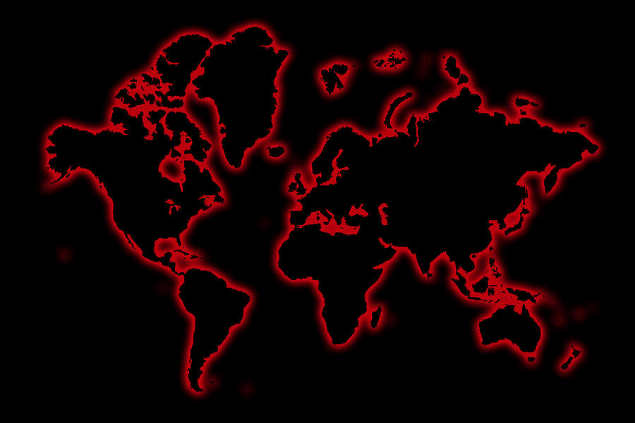 World Map in Glow Red Photograph by Andrew Fare