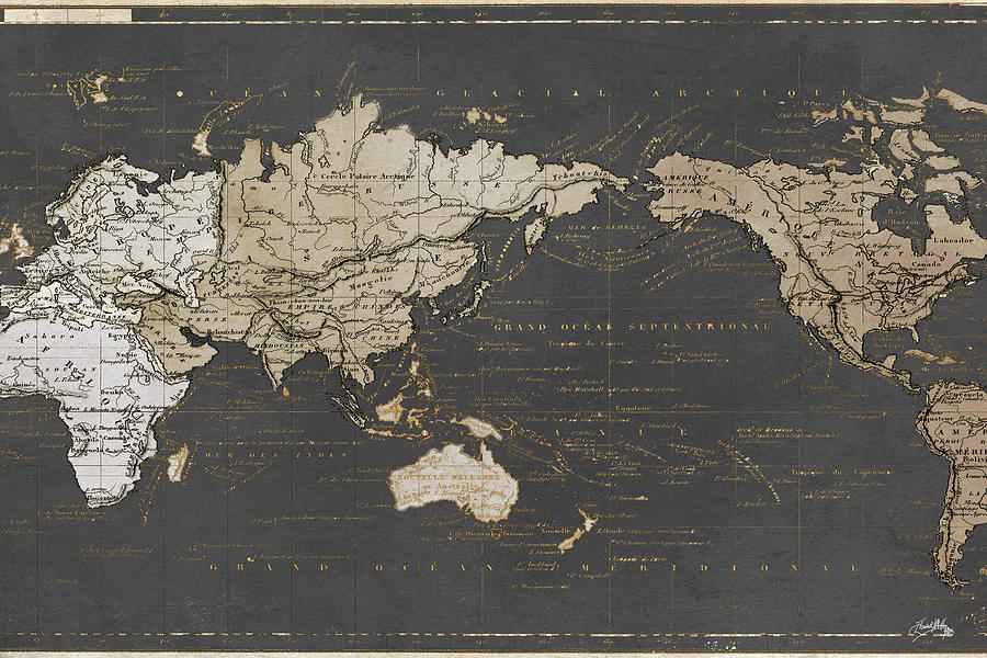 World Map In Gold And Gray Digital Art by Elizabeth Medley