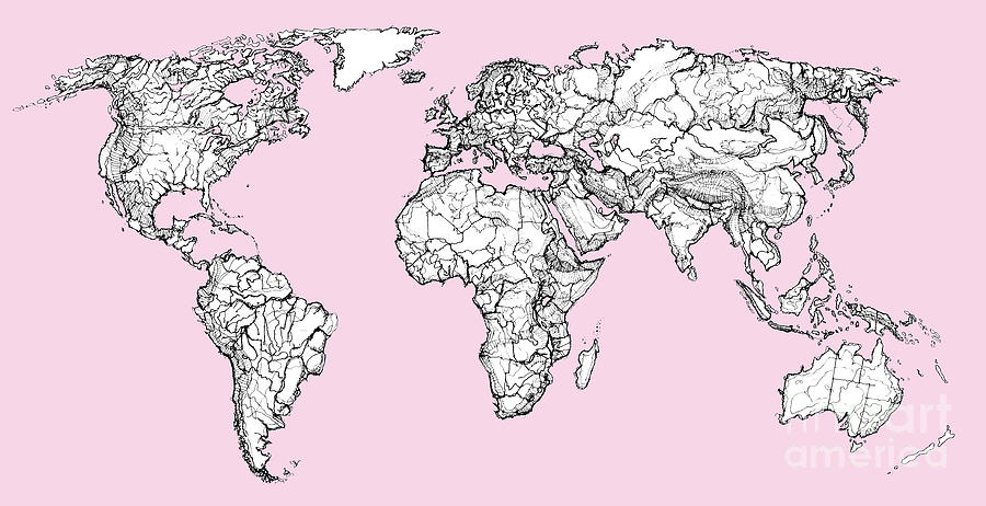 world map in pink drawing by adendorff design