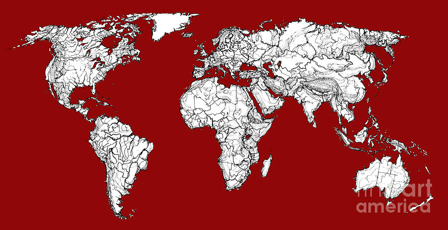 City Drawing - World Map in red by Adendorff Design