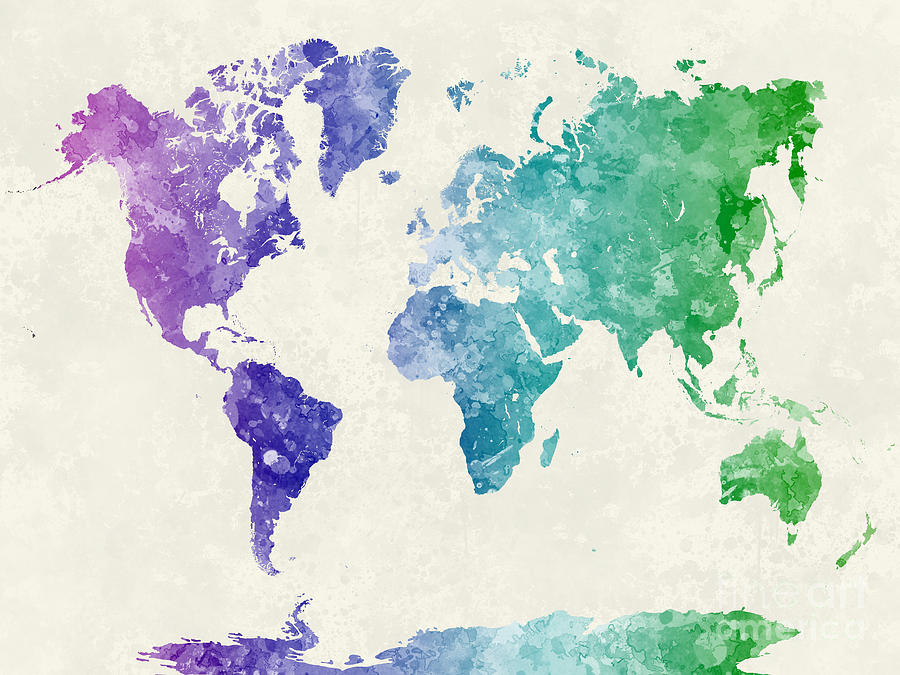 World map in watercolor multicolored Painting by Pablo Romero - Fine ...