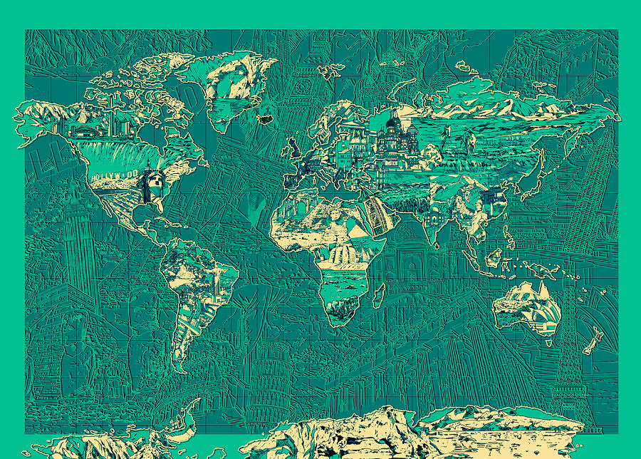 World Map Landmark Collage 9 Painting by Bekim M