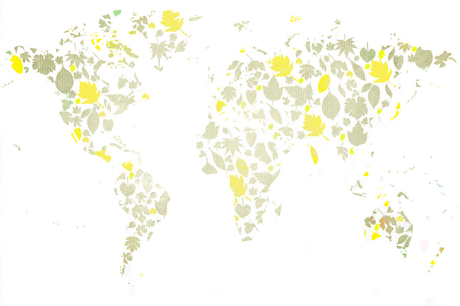 World map leaves pale tones Digital Art by Eti Reid