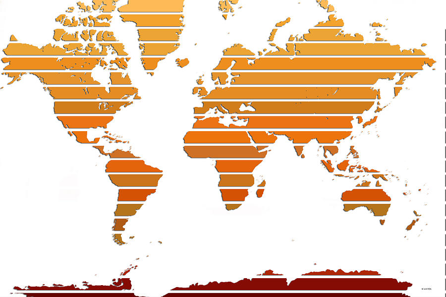 World Map - Orange to Brown Digital Art by Marlene Watson