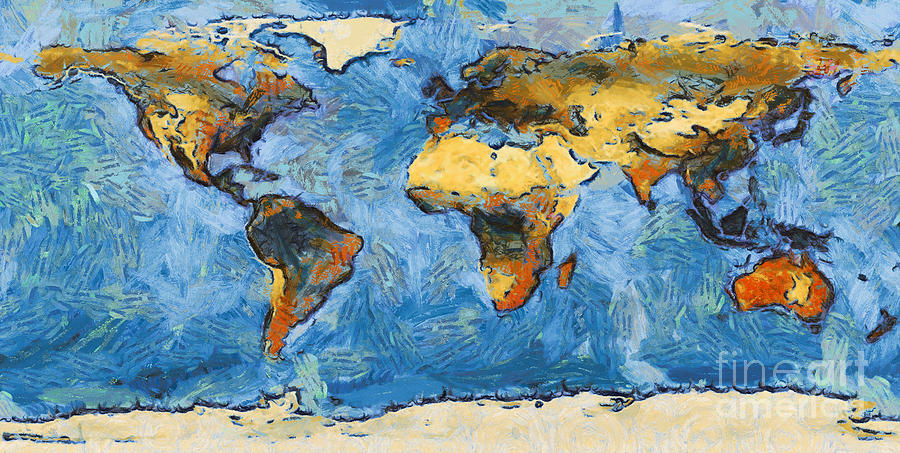 World Map Painterly Painting