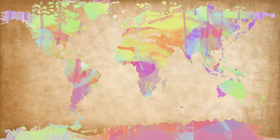 World Map pastel watercolors Digital Art by Paulette B Wright