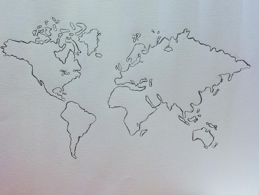 World Map Pencil Drawing Drawing by Hae Kim