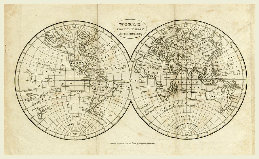 World Map, Published 1824 Drawing by Litz Collection - Fine Art America