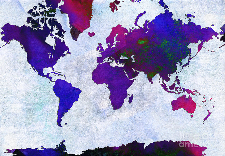 World Map - Purple Flip The Light Of Day - Abstract - Digital Painting 2 Digital Art by Andee Design