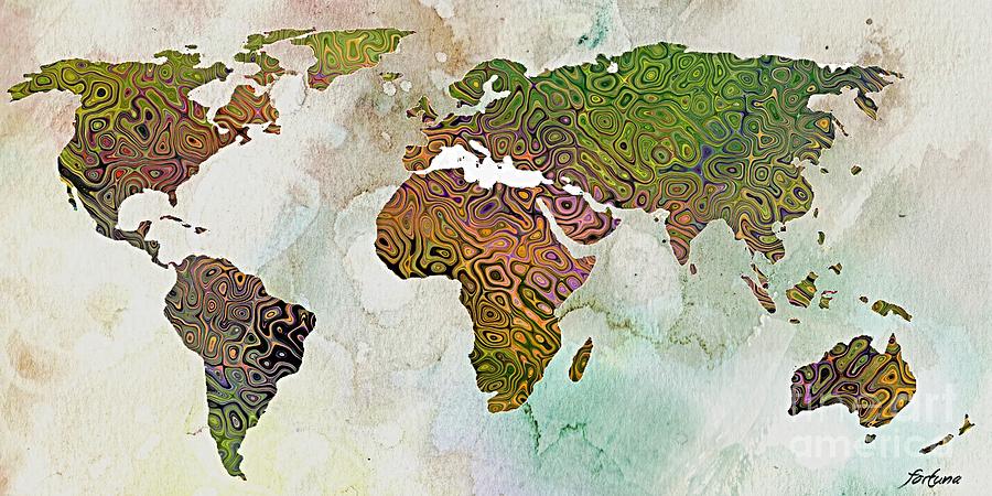 World Map Relief Painting by Dragica  Micki Fortuna