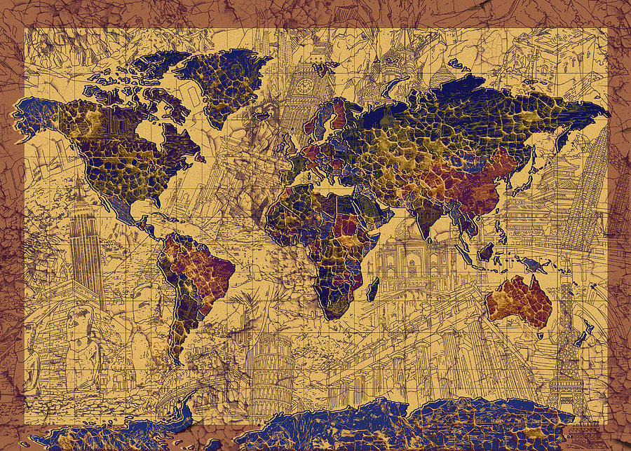 Map Painting - World Map Vintage by Bekim M