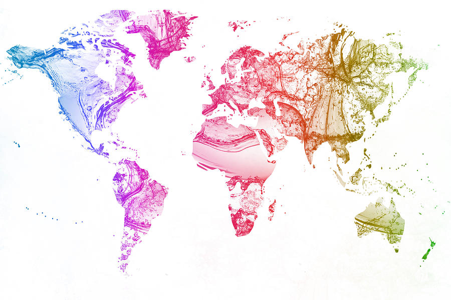 World map water splash pale pink gamma Digital Art by Eti Reid