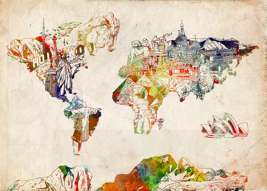 World Map Watercolor 5 Painting by Bekim M