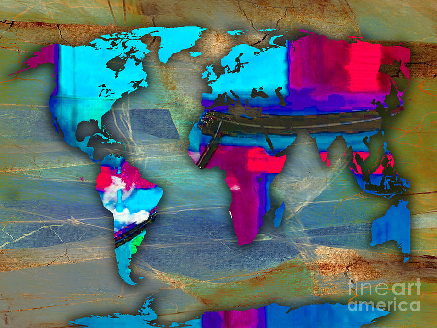 World Map Watercolor Mixed Media by Marvin Blaine