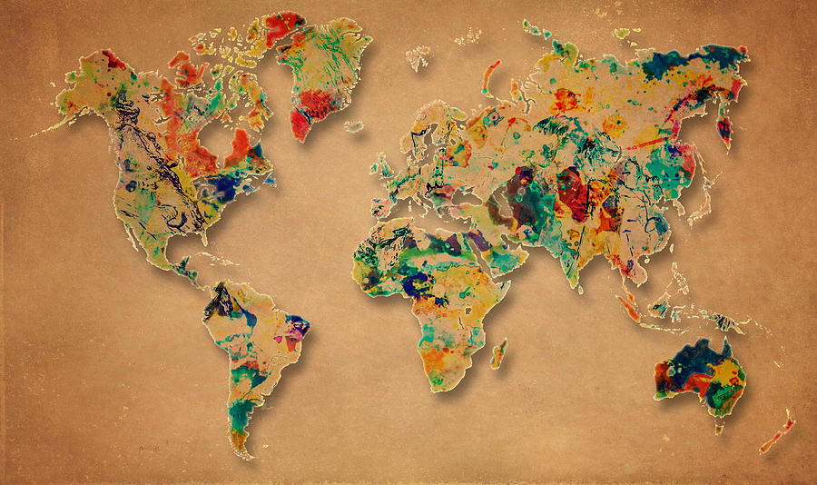 World Map Watercolor Painting 2 Painting by Georgeta Blanaru