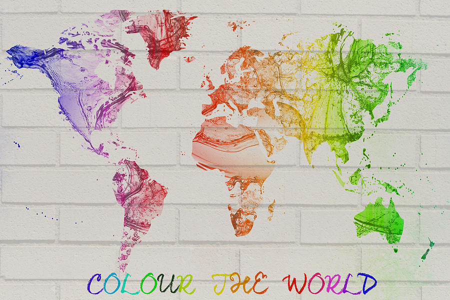 World map watercolor splash on a brick wall Digital Art by Eti Reid
