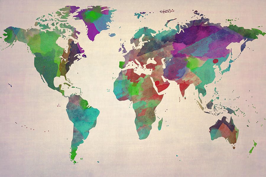 World map watercolour painting Painting by Eti Reid