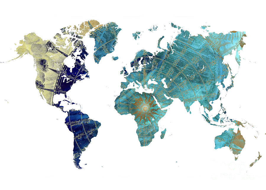 Map Digital Art - World Map Wind Rose by Justyna Jaszke JBJart