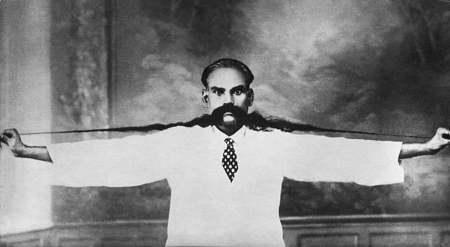 Black And White Photograph - World Record Moustache by Underwood Archives