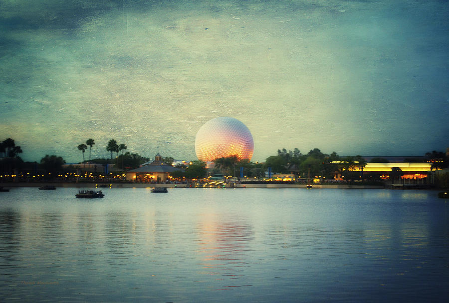 World Showcase Lagoon Disney World During Sundown Textured Sky Photograph by Thomas Woolworth