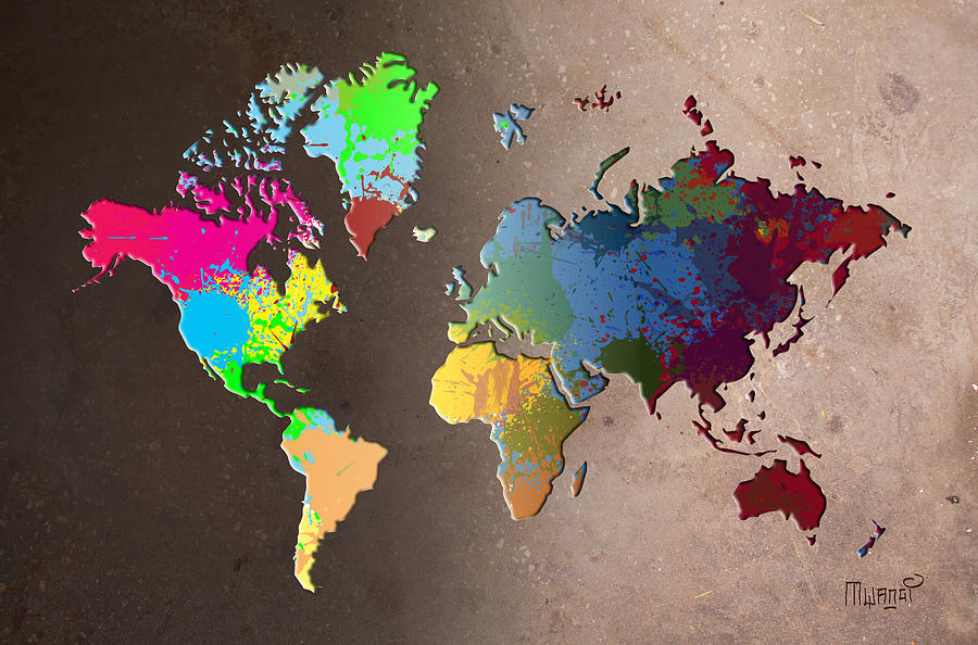 World Map Splatters Digital Art by Anthony Mwangi