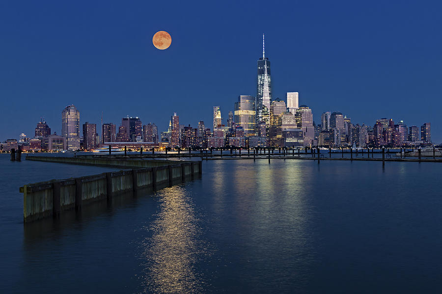 New York City Skyline Photograph - World Trade Center Super Moon by Susan Candelario