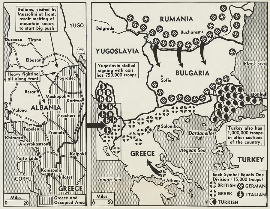 World War 2 Map Of Greece Photograph by Everett