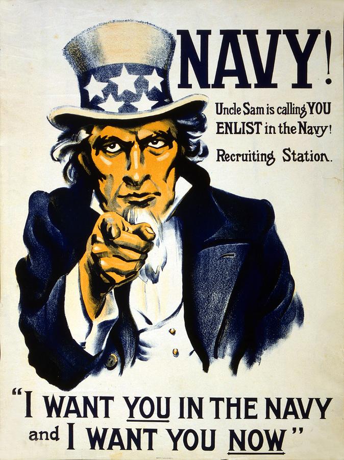 World War I 1914 1918 American recruitment poster 1917 Navy Uncle Sam is calling you  Drawing by Anonymous
