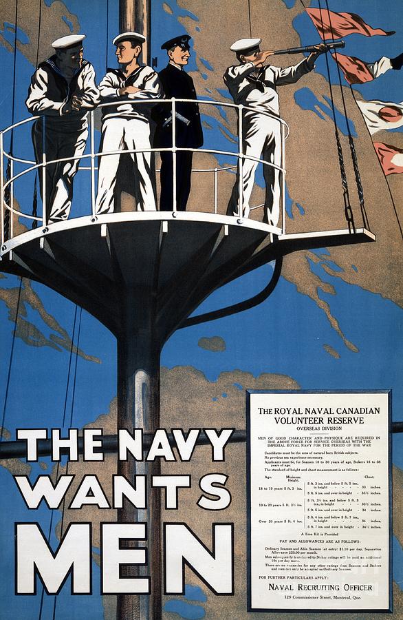 World War I 1914 1918 Canadian recruitment poster for the Royal Canadian Navy  Drawing by Canadian School