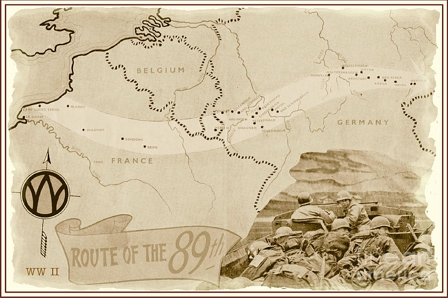 World War I I Map Route of the 89th Mixed Media by Marilyn Smith