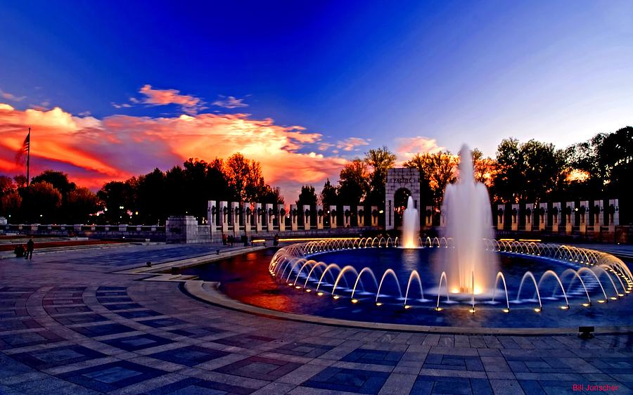 World War II Memorial at sunset Photograph by Bill Jonscher