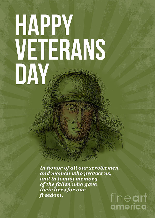 Veteran Digital Art - World War two Veterans Day Soldier Card Sketch by Aloysius Patrimonio