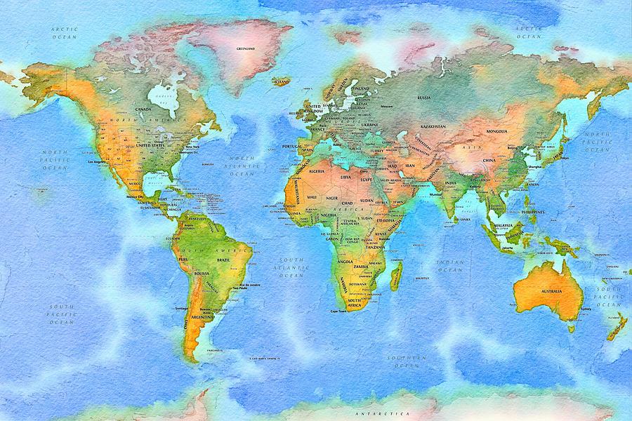 World Watercolor Map 1 Digital Art by Paul Hein - Fine Art America