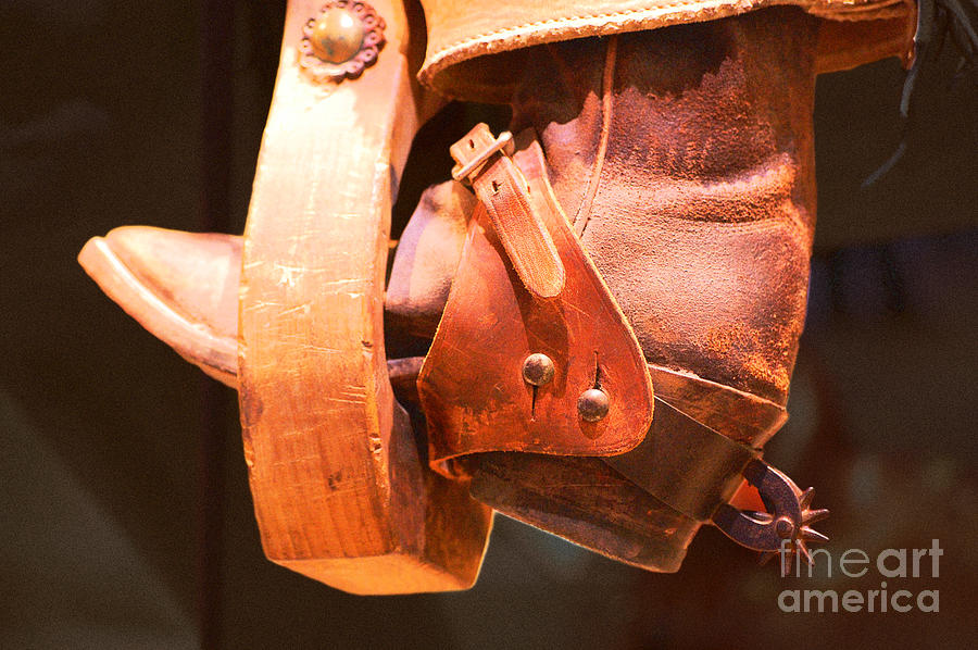 Worn Western Leather Boot with Spur in Stirrup Film Grain Digital Art Digital Art by Shawn OBrien