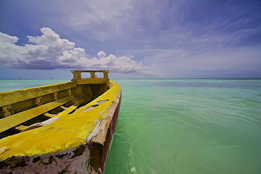 Worn Yellow Fishing Boat of Aruba II Photograph by David Letts