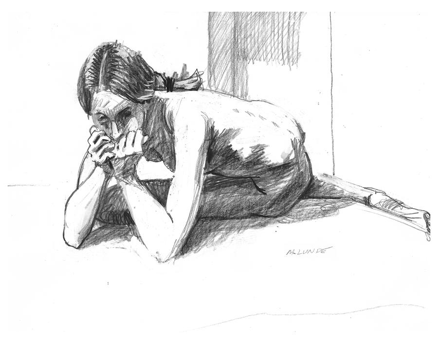 Nude Drawing - Worried Girl by Mark Lunde