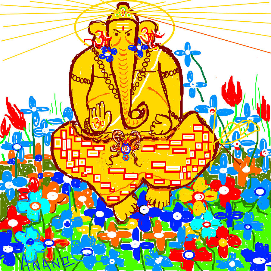 Worshiping Lord Ganesha Digital Art by Anand Swaroop Manchiraju