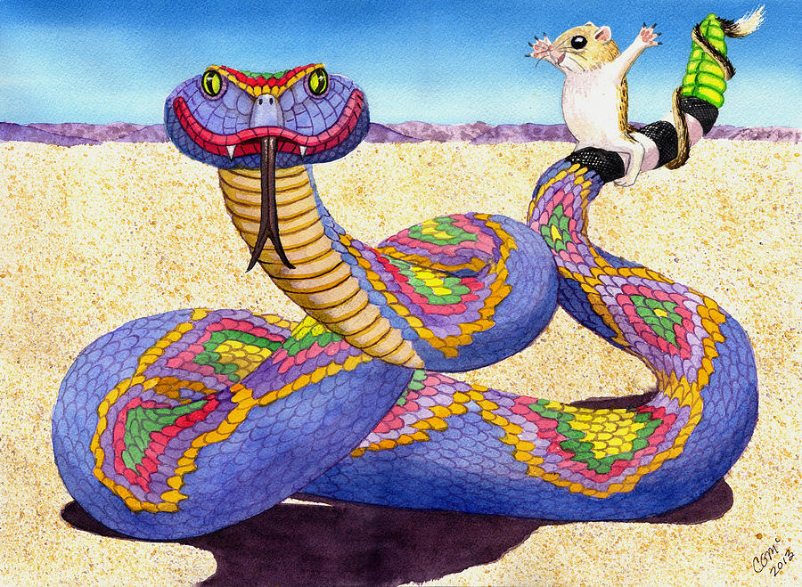 Snake Painting - Wrangled Razzle Dazzle Rainbow Rattler by Catherine G McElroy