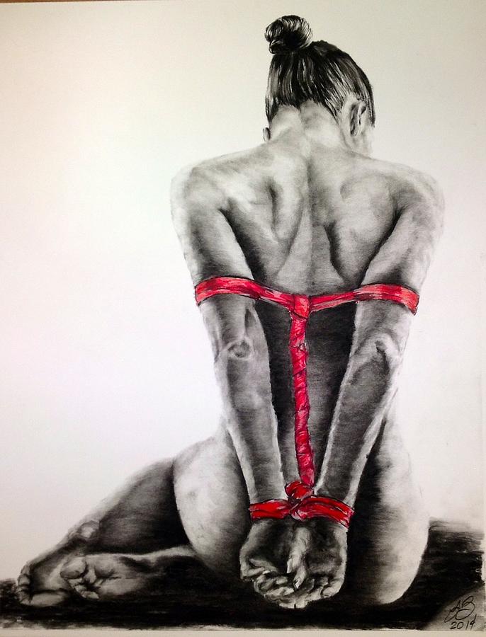 Nude Drawing - Wrapped With Red 4 by Tim Brandt