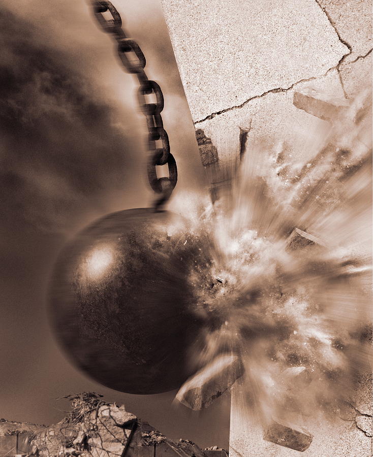 Wrecking ball smashing building (Digital Composite) Photograph by John Lund