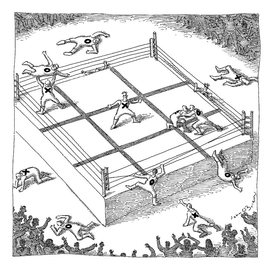 Wrestlers Wearing Bodysuits With X Or O Fight Drawing by John OBrien