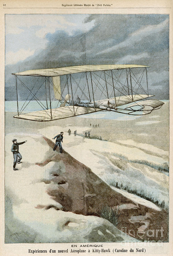 Airplane Photograph - Wright Brothers At Kitty Hawk by Mary Evans Picture Library