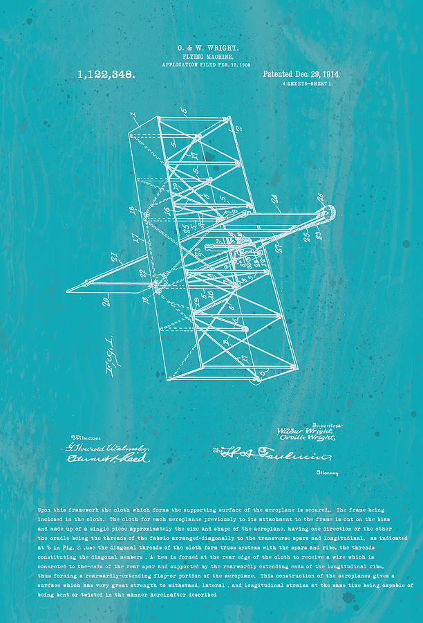 Wright Brothers Flying Machine Patent Digital Art by Marlene Watson