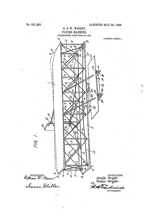 Wright Flyer Patent Photograph by Us National Archives