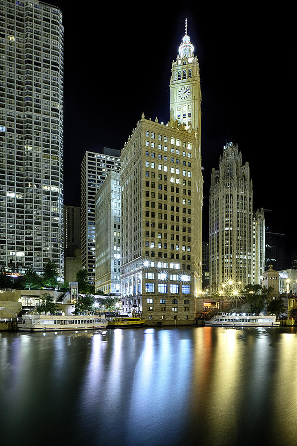 Architecture Photograph - Wrigley Building at Night  by Sebastian Musial