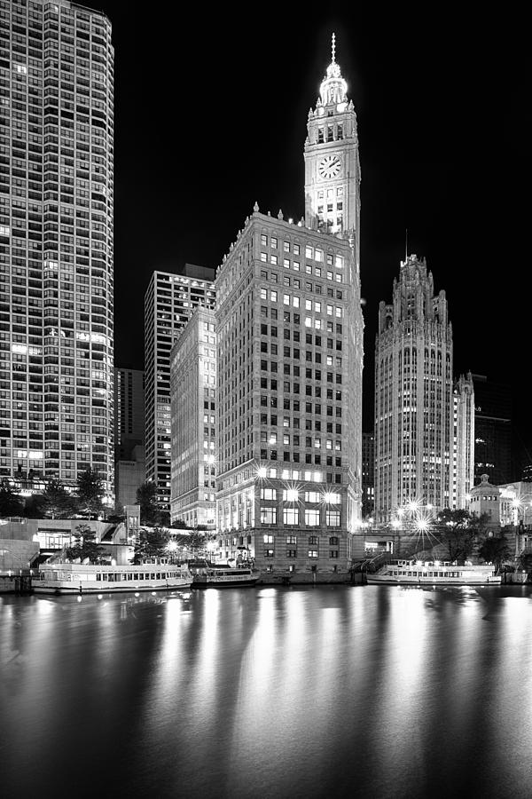 Wrigley Building Reflection in Black and White Photograph by Sebastian Musial