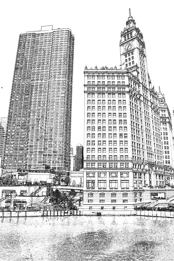 Wrigley Clock Tower in Chicago Digital Art by Dejan Jovanovic